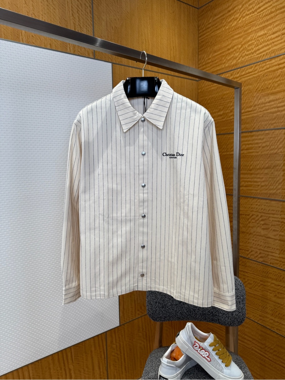 Dior Men’s Cream Pinstripe Button-Down Shirt